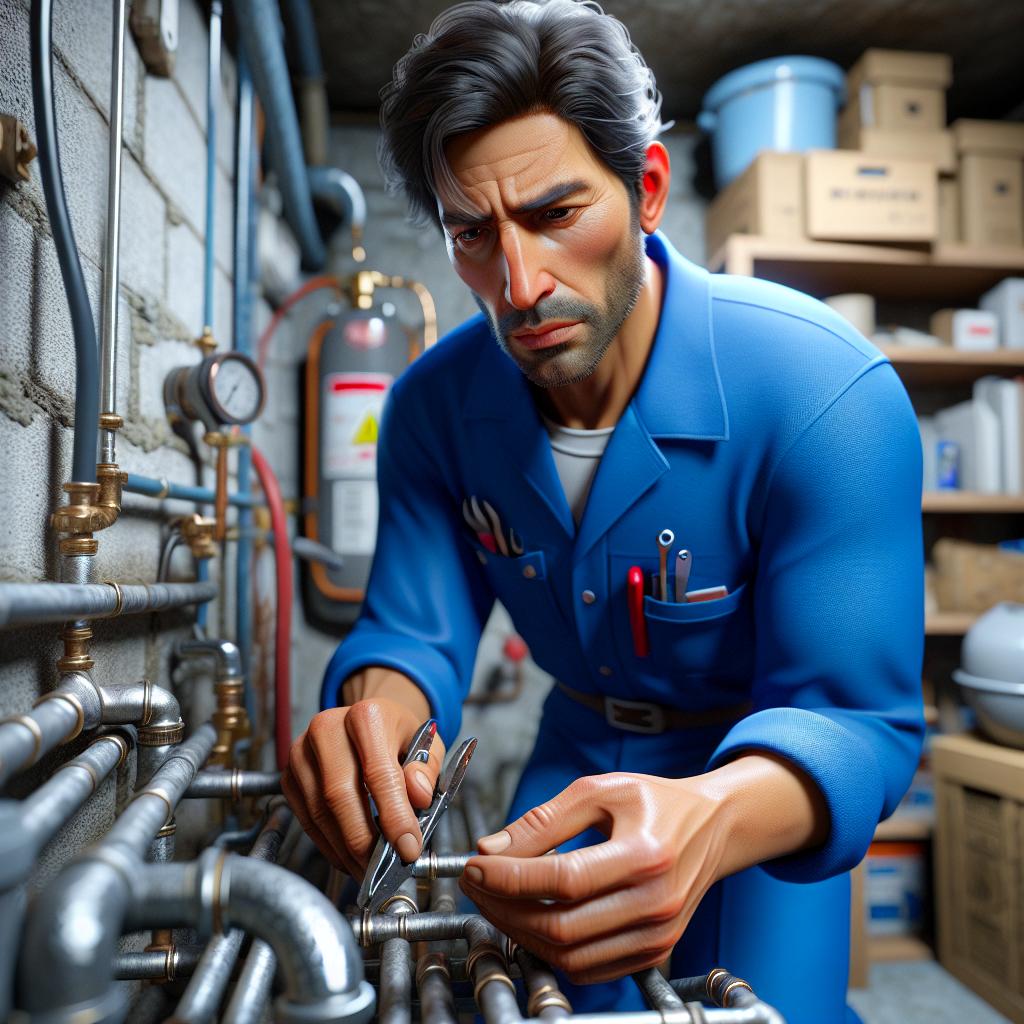 Plumber examining home pipes