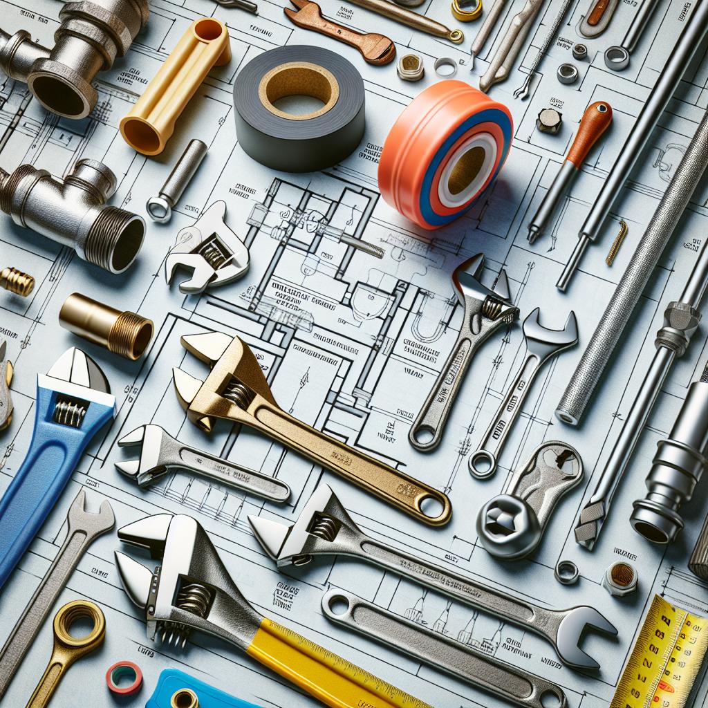 Plumber's tools on blueprint