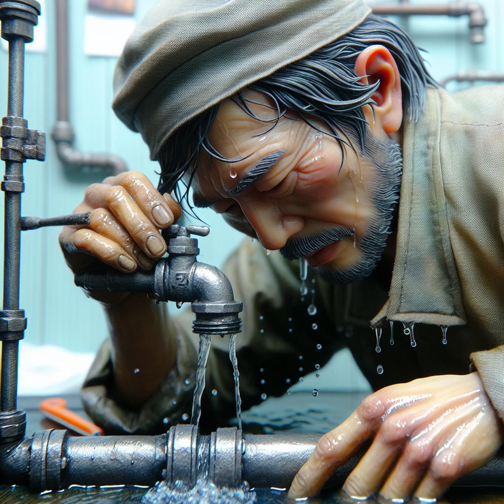 Man fixing a leaking pipe