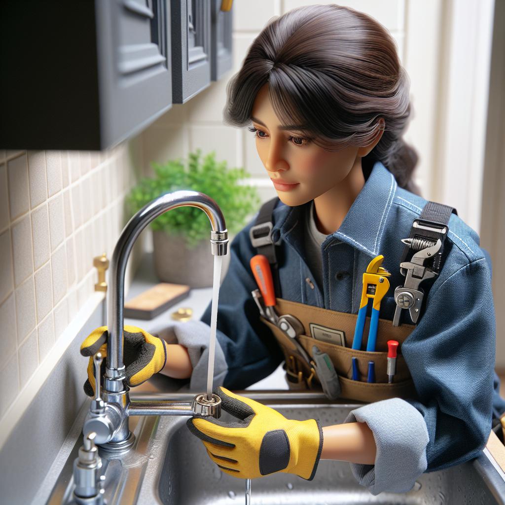 Plumber fixing leaky faucet